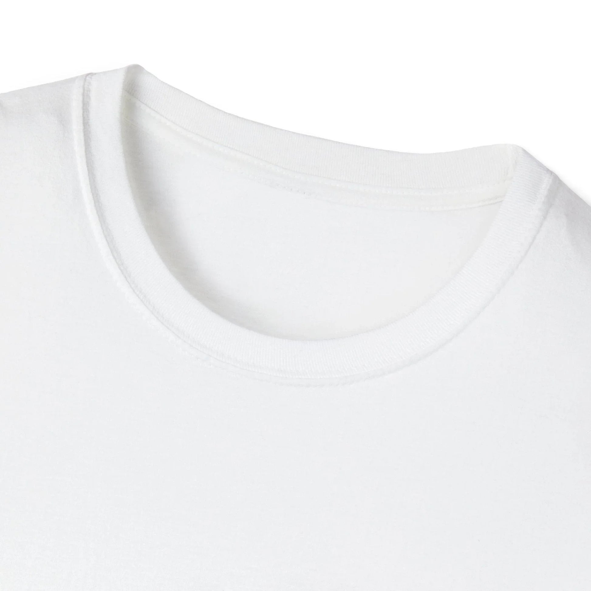 Close-up of the relaxed fit unisex softstyle T-shirt displaying the cotton-polyester blend fabric's smooth texture and