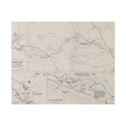Detailed close-up of the canvas texture and brushstrokes highlighting the vintage map detail from Scott’s 1847 campaign