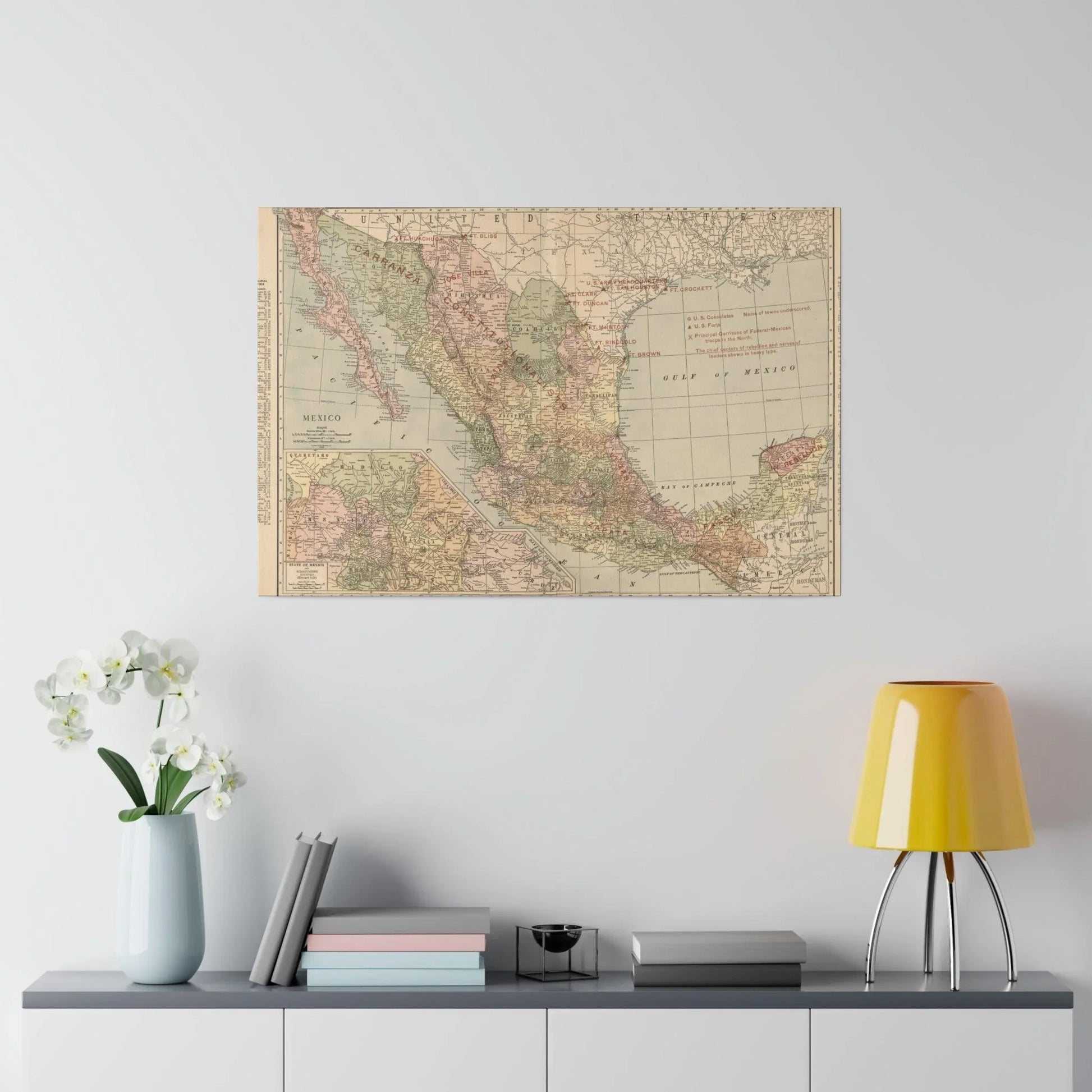 Close-up of textured canvas surface highlighting brushstroke details and subtle color variations of the Mexican Revolution