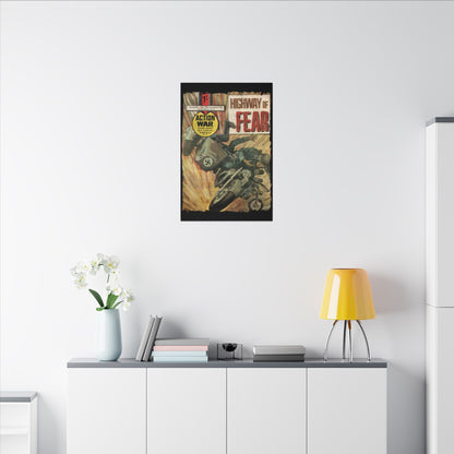 Close-up of the woven canvas texture on the Action War #5 cover showing detailed ink accents and vibrant color edges.