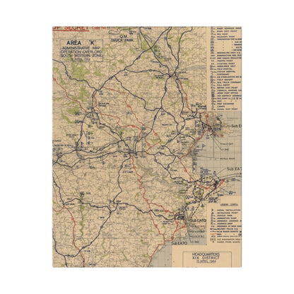 Close-up of detailed map markings and handwritten notes on the Southwestern Zone section, highlighting terrain features and