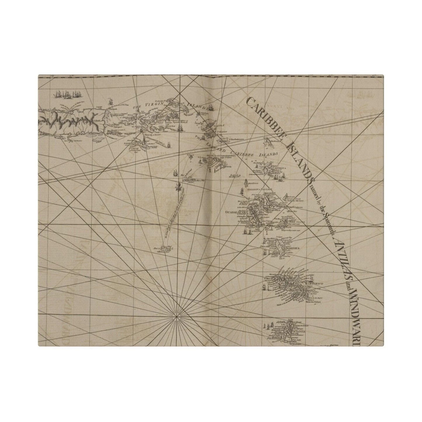 Close-up of the canvas material highlighting textured surface and vibrant print details of the Caribbee Island artwork.