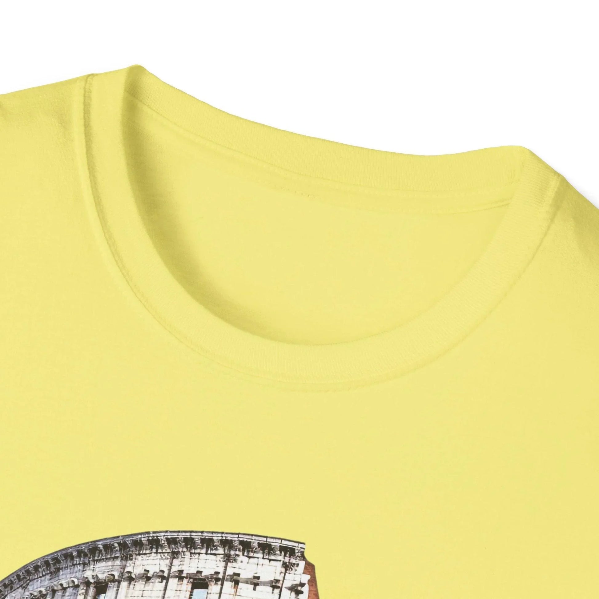 Close-up of the unisex softstyle fabric displaying the smooth, heathered gray texture and subtle stitching detail on the