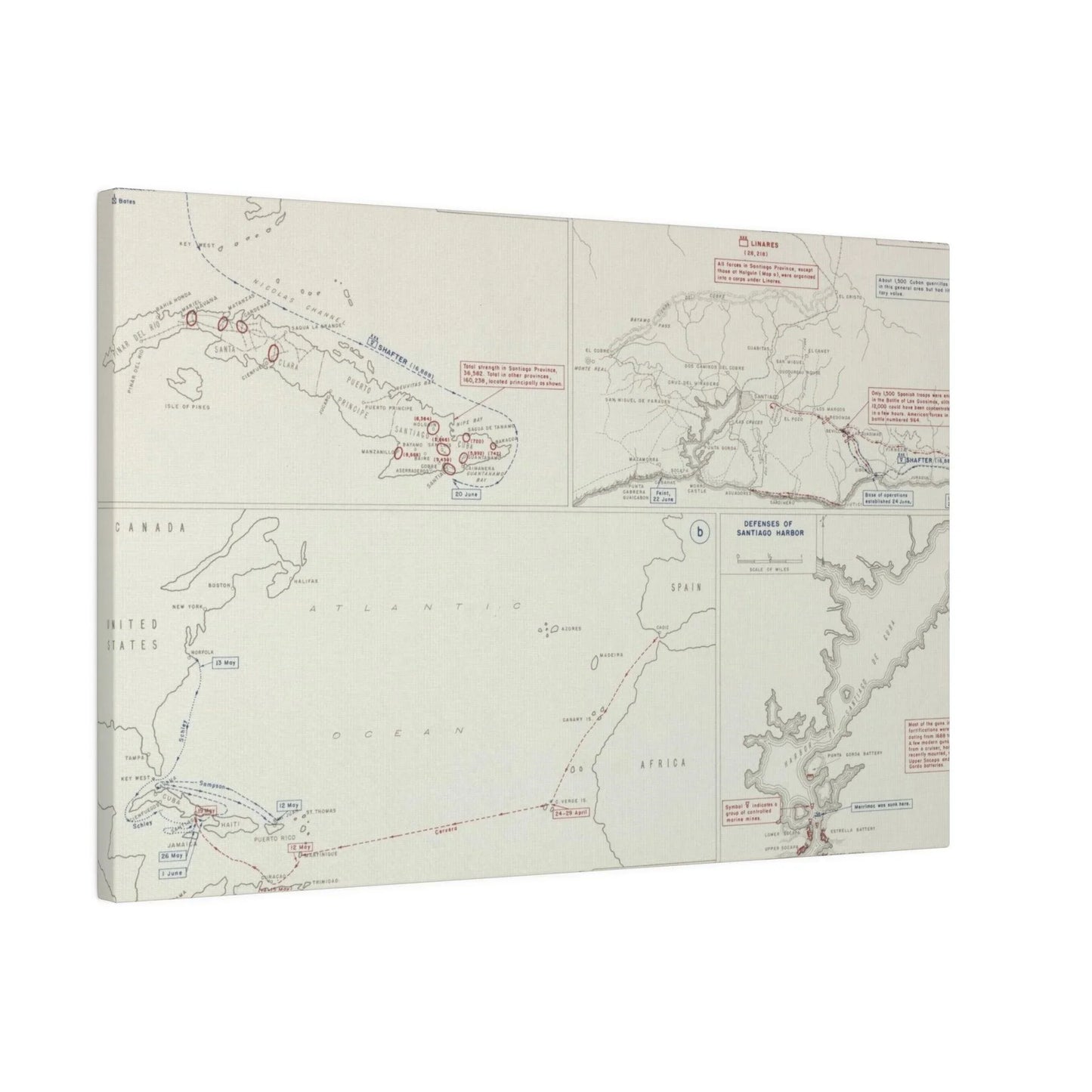 Spanish-American War, Santiago Campaign, Naval Operatoins in the Atlantic Apr-May, Defenses of Santiago Harbor, Spanish Dispositions 20 June, Initial Ops 22-24 June 1898 - Pacific Sky Games