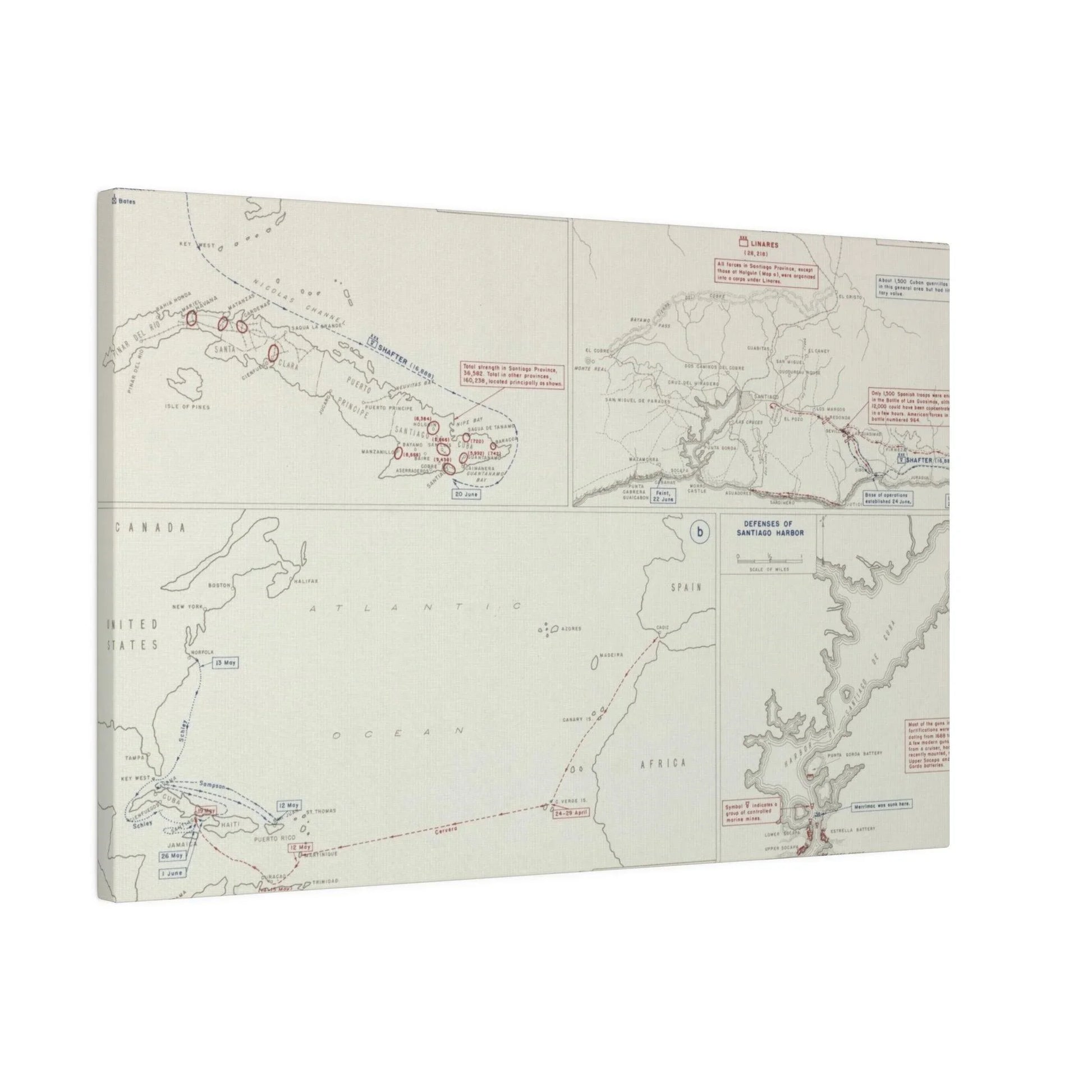 Spanish-American War, Santiago Campaign, Naval Operatoins in the Atlantic Apr-May, Defenses of Santiago Harbor, Spanish Dispositions 20 June, Initial Ops 22-24 June 1898 - Pacific Sky Games