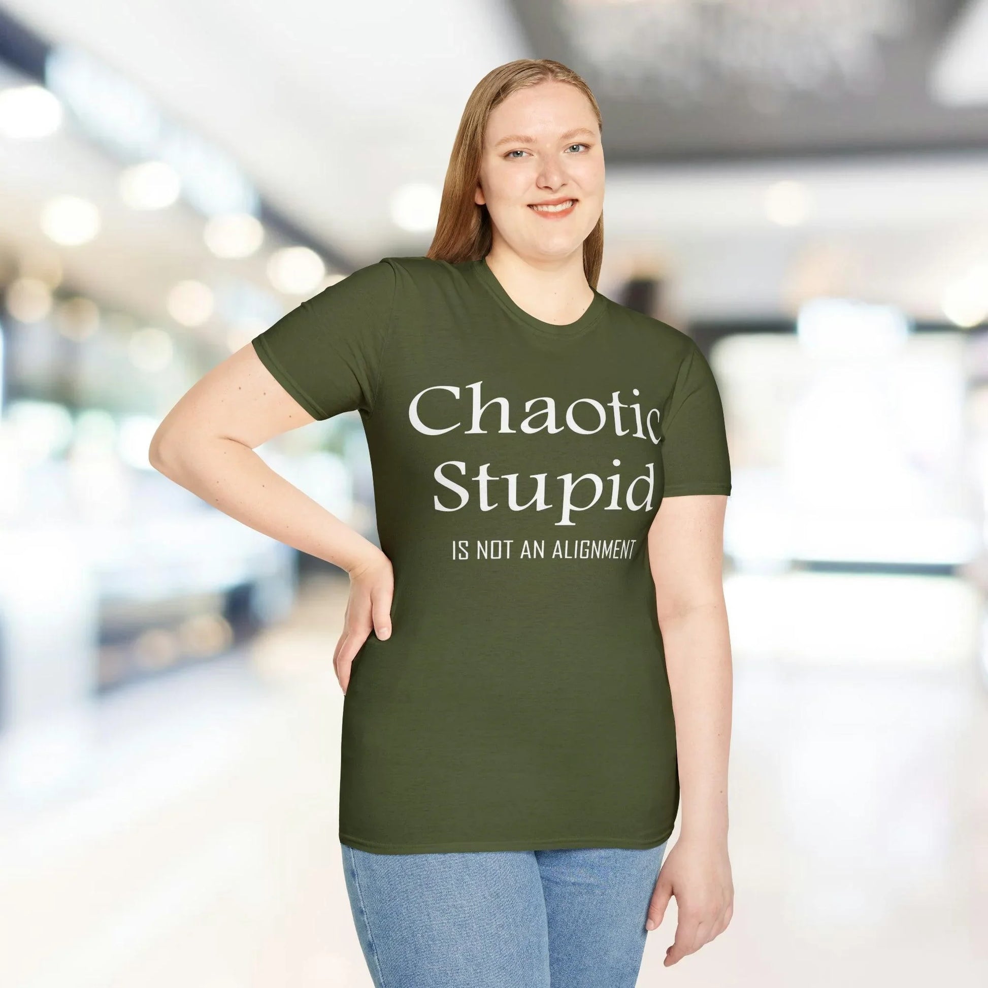 Close-up of the white unisex softstyle cotton fabric showing smooth texture and subtle stitching details around the neckline.