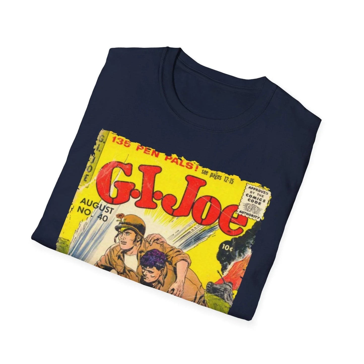 Close-up of the G.I. Joe No.40 T-shirt's vibrant front graphic, showcasing detailed print and soft cotton fabric texture.