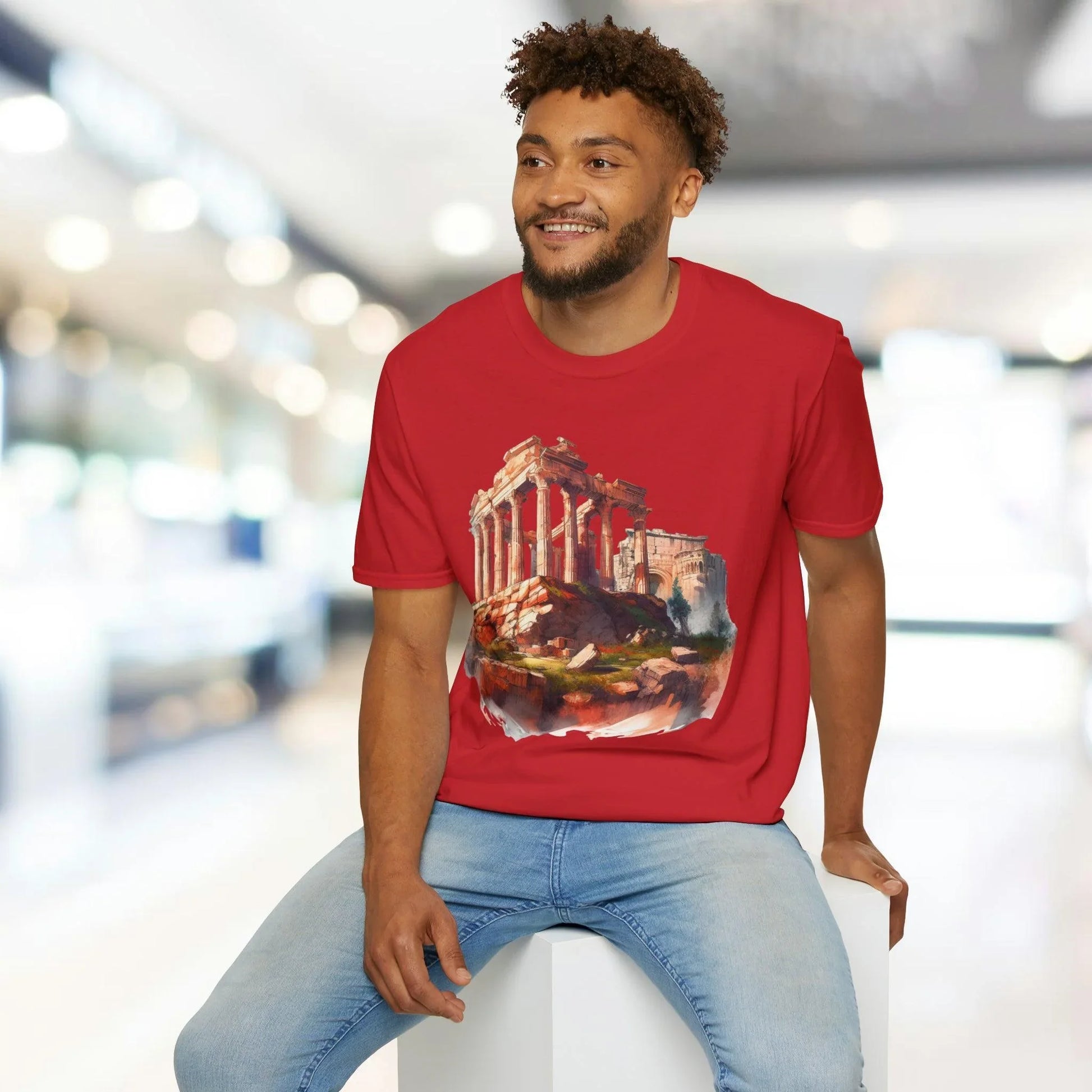 Close-up of the unisex softstyle T-shirt's fabric weave in charcoal grey, highlighting its smooth texture and relaxed fit