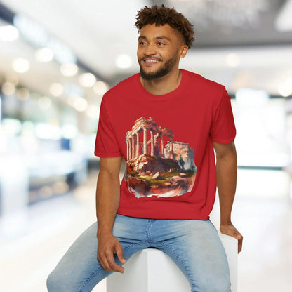 Close-up of the unisex softstyle T-shirt's fabric weave in charcoal grey, highlighting its smooth texture and relaxed fit