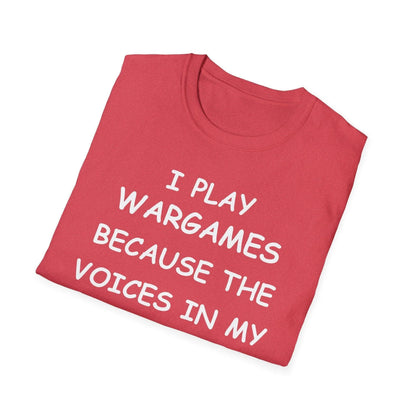 Close-up of the White I Play Wargames T-shirt's interior neckline stitching and fabric texture at a slight angle