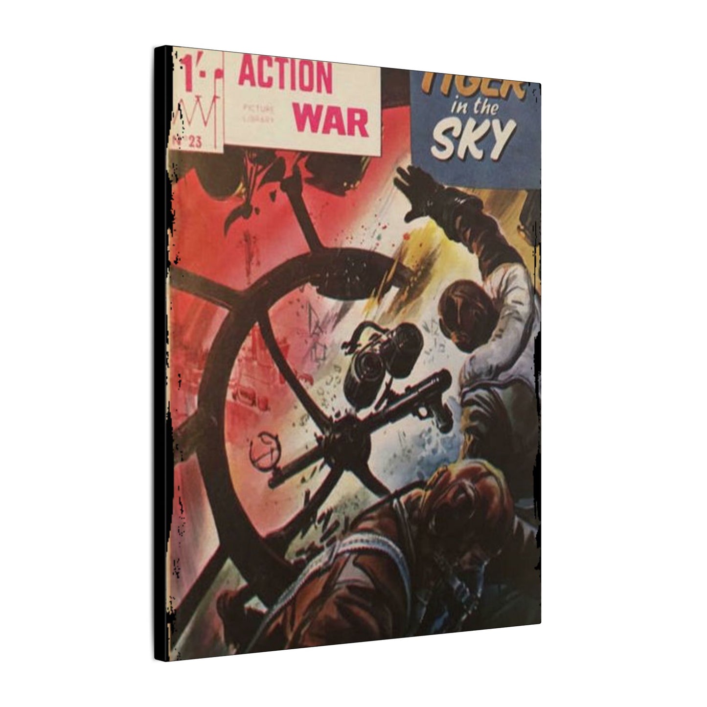 Close-up of the Action War #23 canvas edge showing detailed stitching and textured material finish