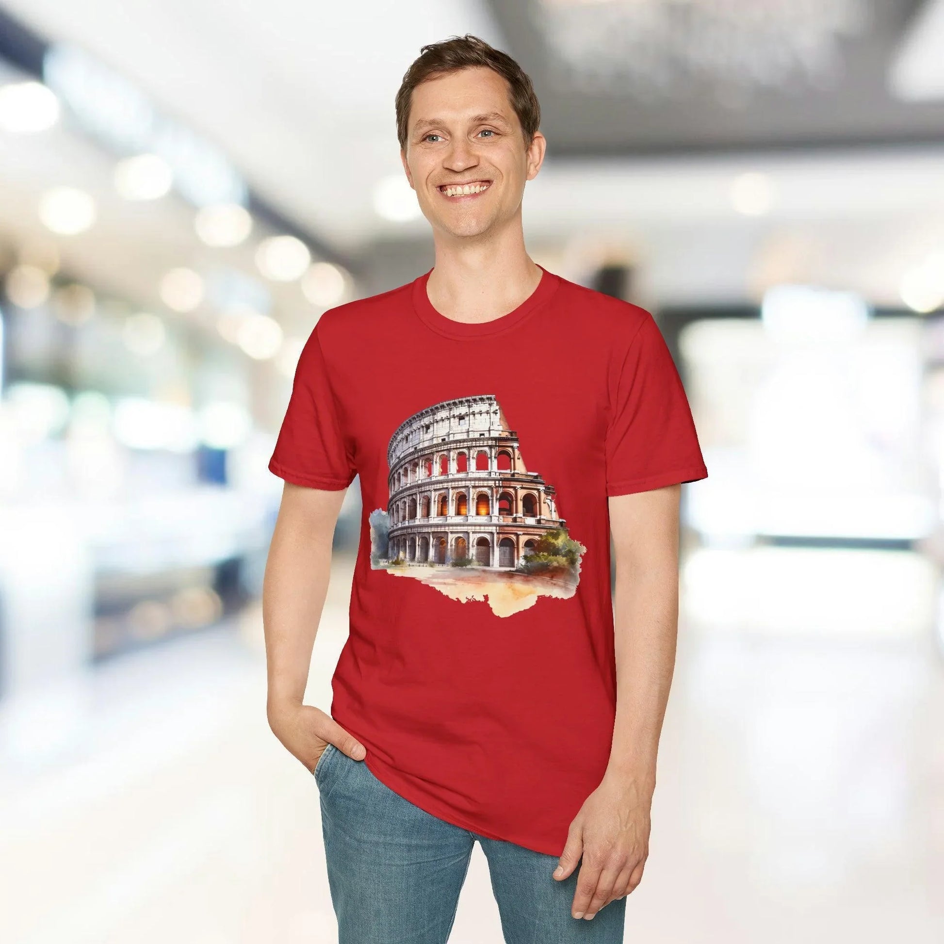 Close-up of the unisex relaxed fit T-shirt hem featuring soft beige fabric and double-stitched seams for durability.