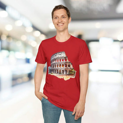 Close-up of the unisex relaxed fit T-shirt hem featuring soft beige fabric and double-stitched seams for durability.