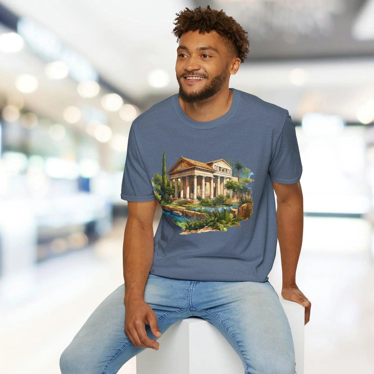 Close-up of the unisex softstyle T-shirt’s fabric texture highlighting the smooth, relaxed fit in deep charcoal color from a