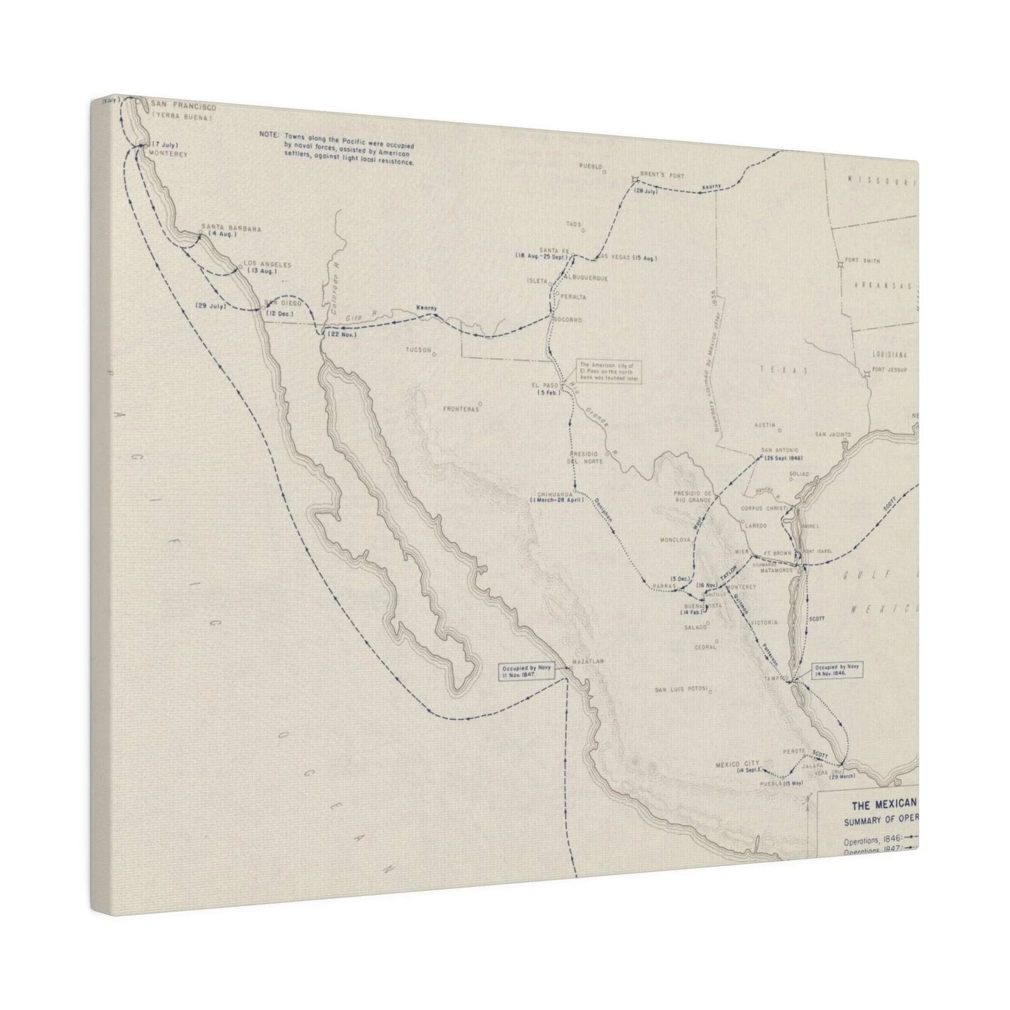 Close-up of detailed canvas texture highlighting aged, faded colors and intricate brushstroke patterns from the Mexican War