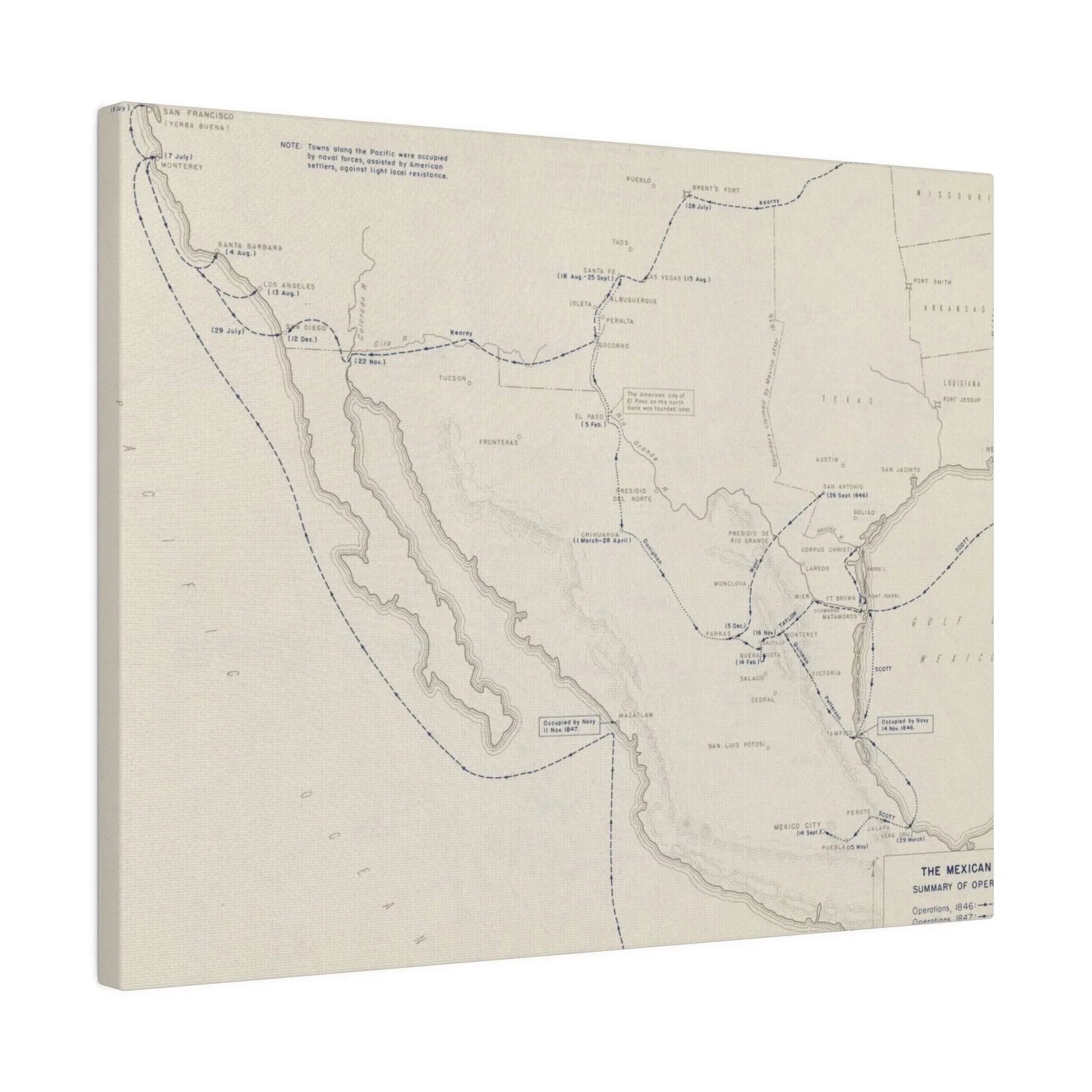 Close-up of detailed canvas texture highlighting aged, faded colors and intricate brushstroke patterns from the Mexican War