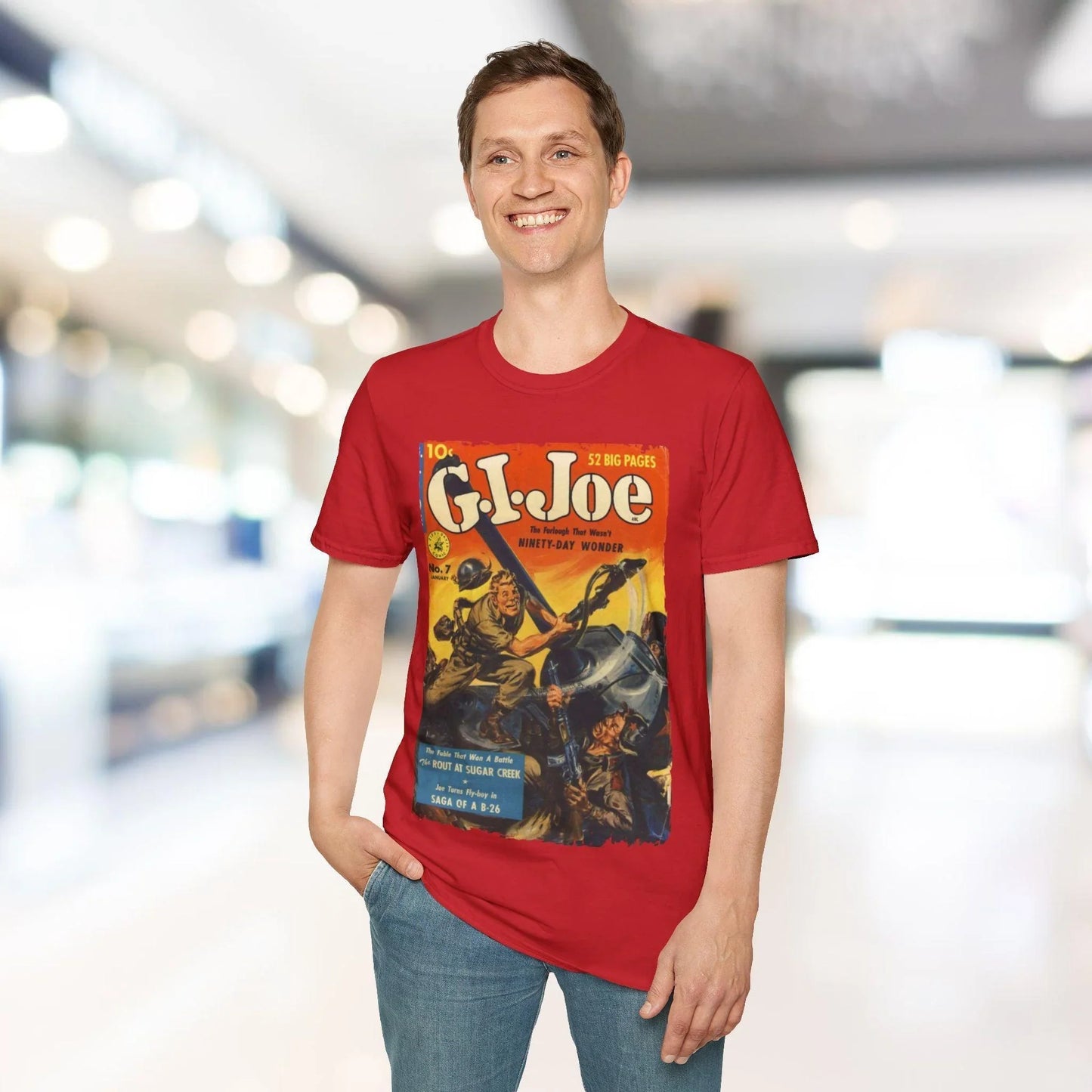 Close-up of the G.I. Joe No.7 soft cotton fabric collar with stitched seam detail and relaxed fit navy color shirt front