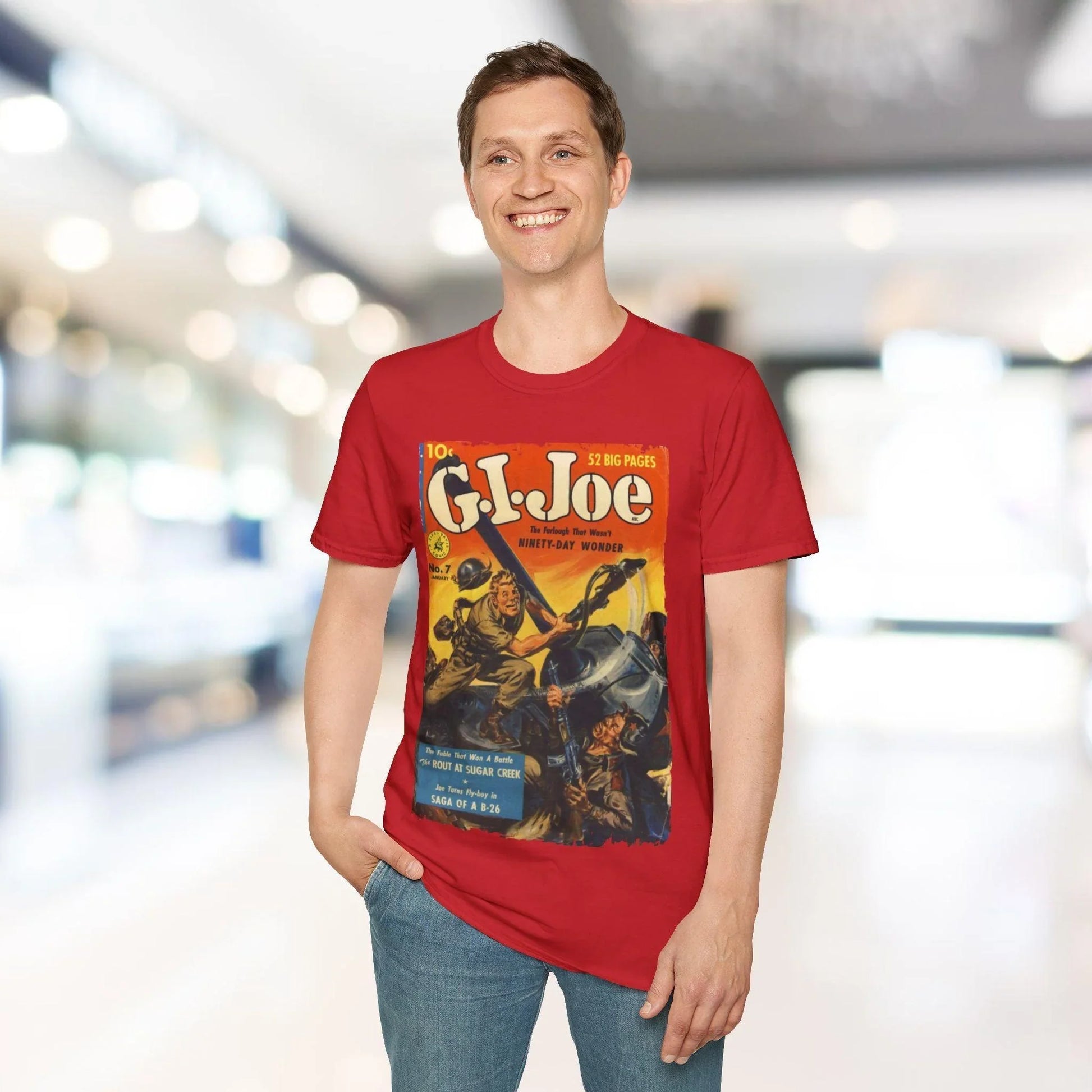 Close-up of the G.I. Joe No.7 soft cotton fabric collar with stitched seam detail and relaxed fit navy color shirt front