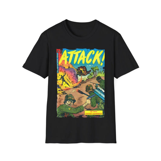Printify Attack! Nov 1952 unisex softstyle cotton T-shirt, regular fit, crew neck, dark navy color, DTG printed design