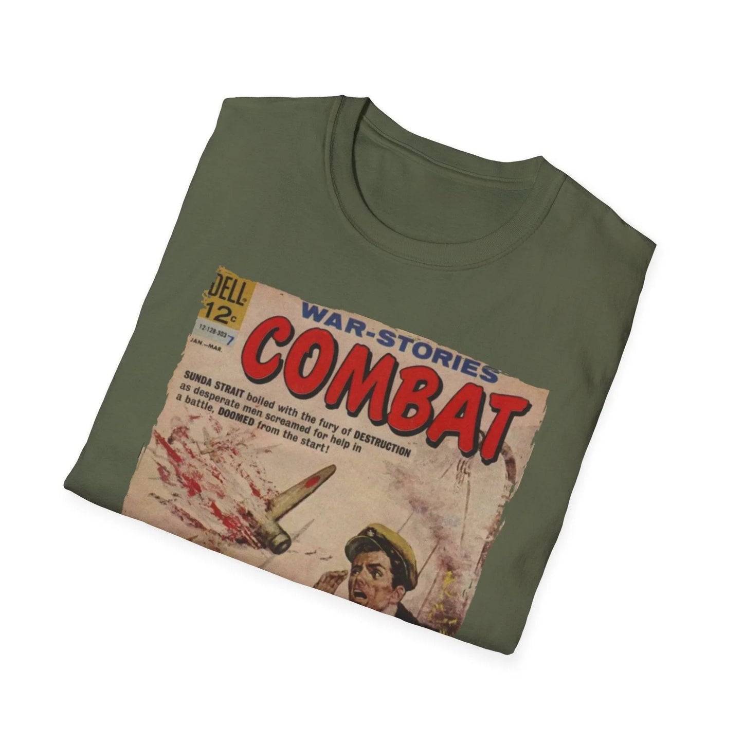 Front neckline close-up showing reinforced stitching and soft charcoal cotton fabric of the Combat Mar 1963 unisex T-shirt.