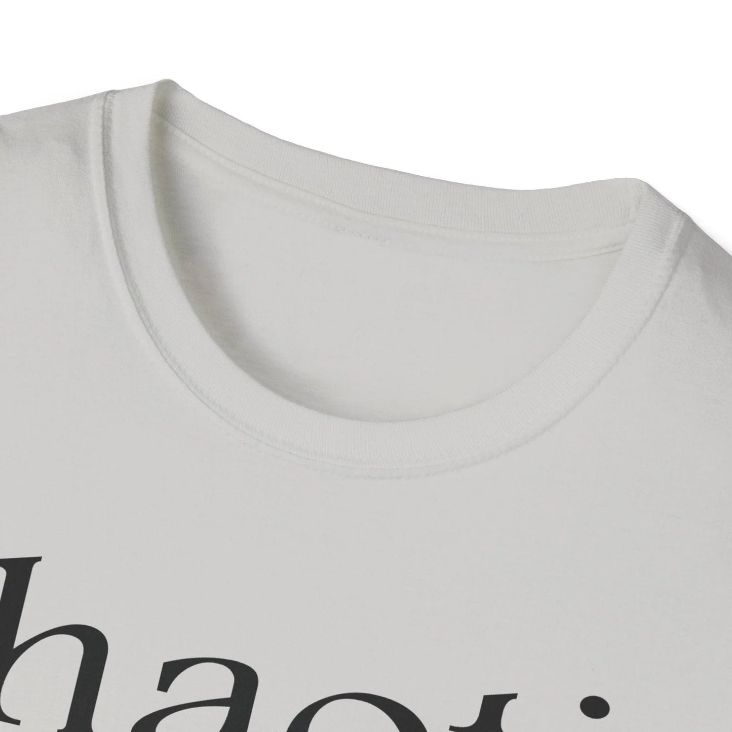 Close-up of the black unisex softstyle T-shirt’s neckline and shoulder stitching showcasing reinforced seams and smooth