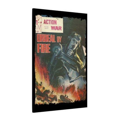 Close-up of the canvas's textured surface and detailed ink work highlighting vintage comic book style and vibrant colors