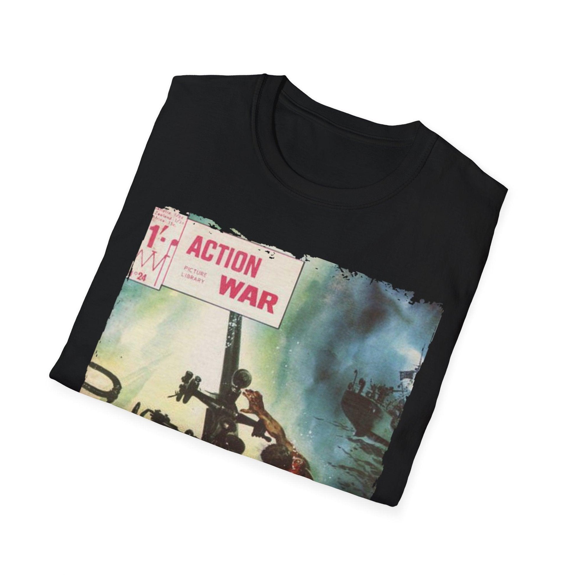 Close-up of the unisex softstyle T-shirt’s fabric scroll detail revealing the smooth, tightly woven cotton-poly blend in