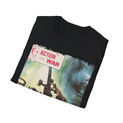 Close-up of the unisex softstyle T-shirt’s fabric scroll detail revealing the smooth, tightly woven cotton-poly blend in