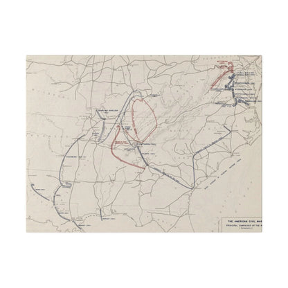 Close-up of worn canvas texture and faded historical map detail on the 1861-1865 Civil War operations print.