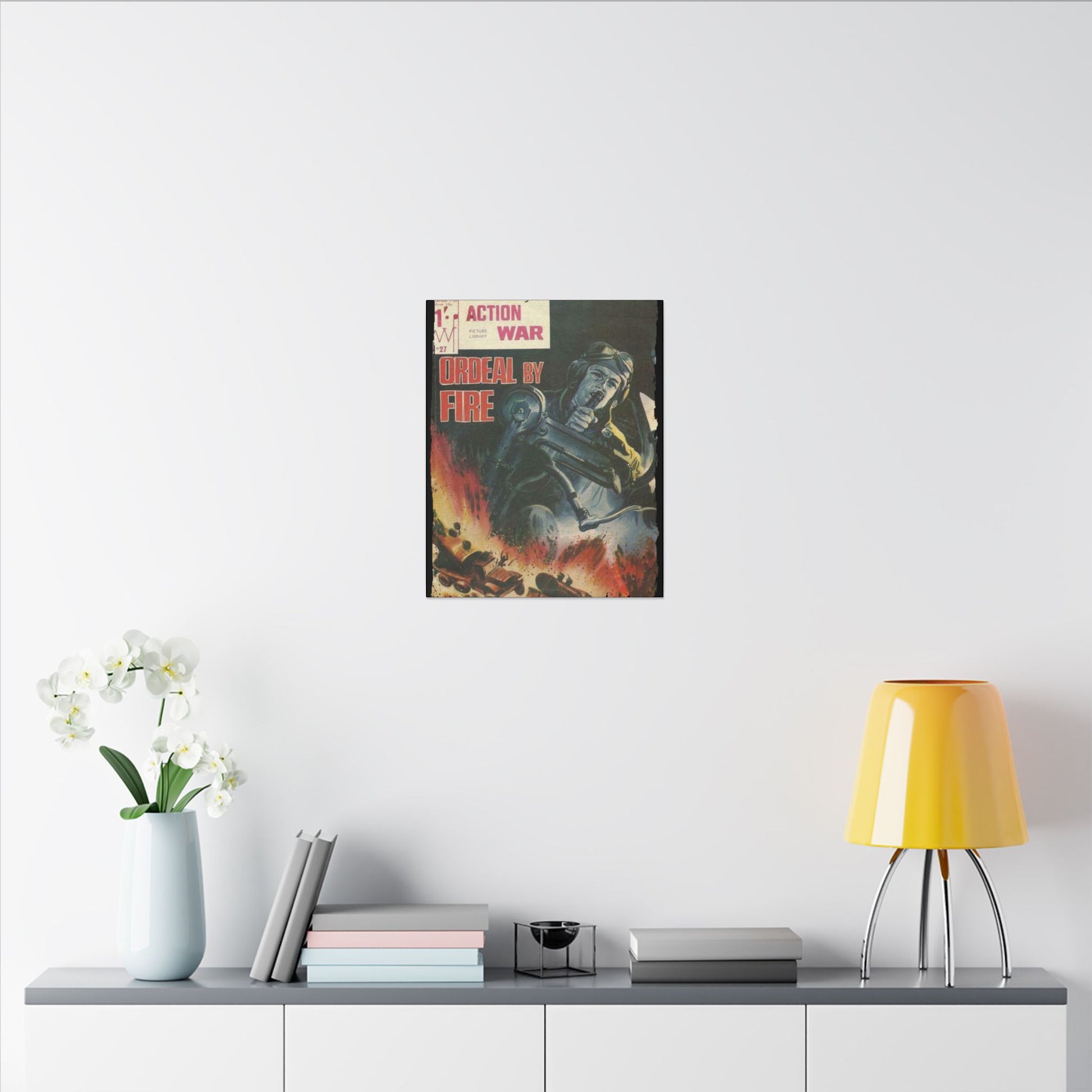 Close-up of the canvas detailing the vibrant ink splatter pattern and textured surface from a slight overhead angle.