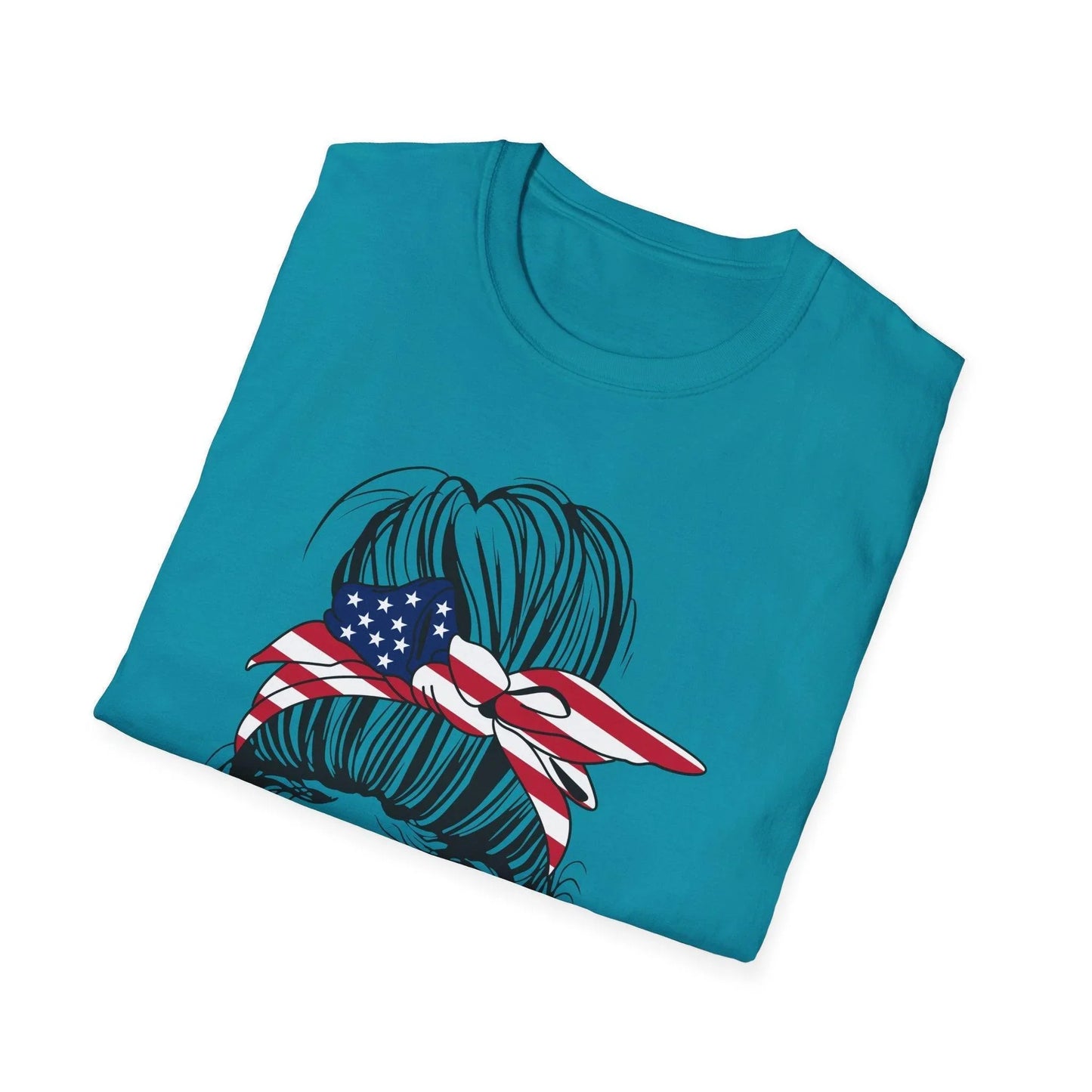 Close-up of the unisex softstyle T-shirt fabric showing the smooth white cotton blend and subtle stitching details at the