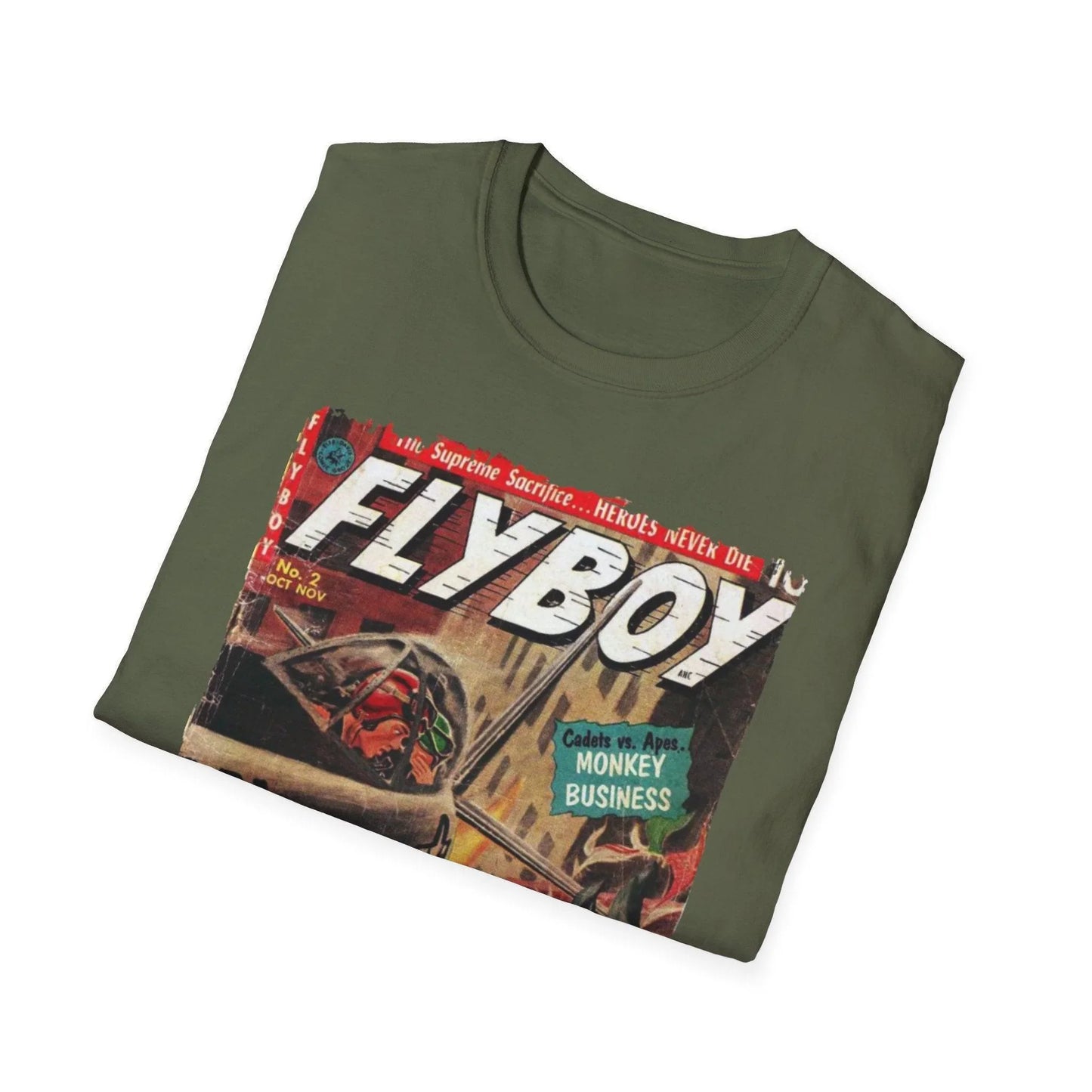 Close-up of the Flyboy No.2 T-shirt's fabric texture highlighting the soft, smooth cotton blend and subtle crew neckline