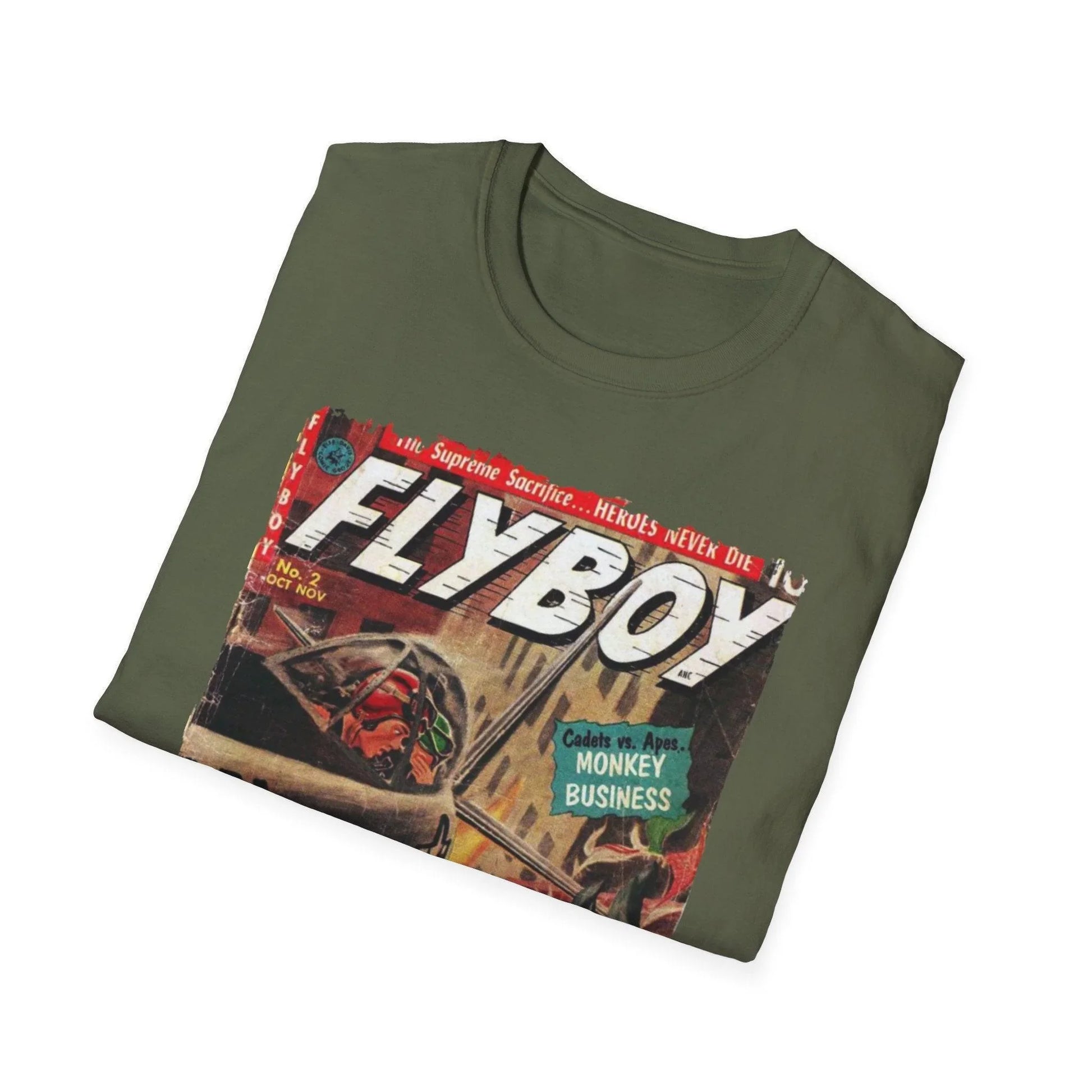 Close-up of the Flyboy No.2 T-shirt's fabric texture highlighting the soft, smooth cotton blend and subtle crew neckline