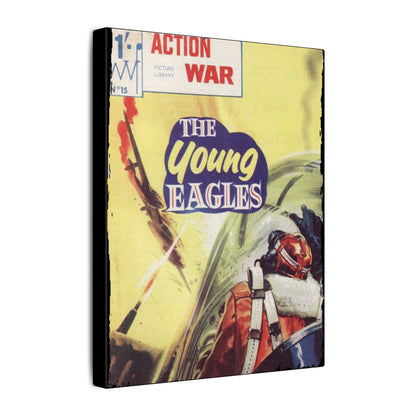 Close-up of the action scene artwork on the canvas edge, highlighting detailed line work and vibrant color accents