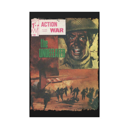 Close-up of the canvas texture and vibrant colors highlighting action scene detail from the top-right corner of the print.