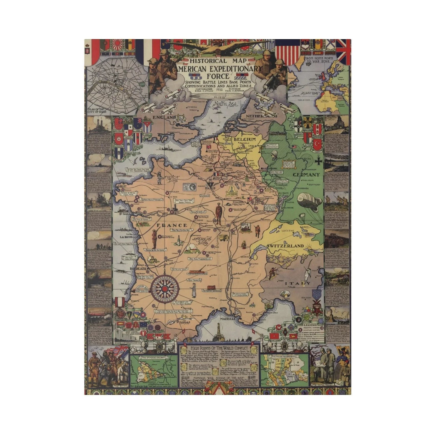 American Expeditionary Force WW1 canvas art print, matte finish, 24x36 inches, vintage military scene, eco-friendly print