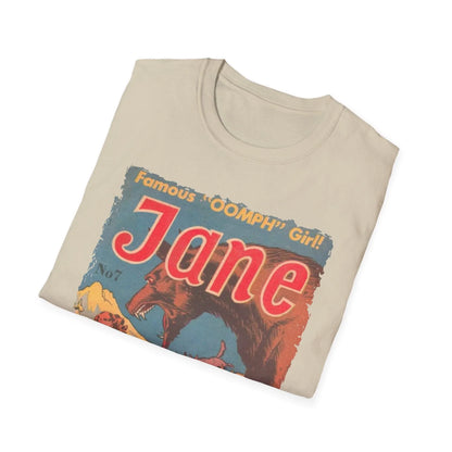 Close-up of Jane No.7 unisex softstyle T-shirt fabric displaying smooth cotton blend texture and subtle relaxed-fit drape in