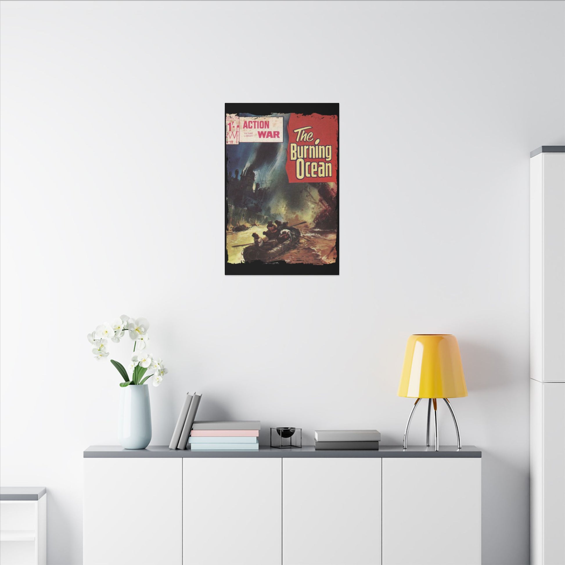 Close-up of the distressed canvas texture highlighting the vintage style, with visible brushstroke details and aged finish