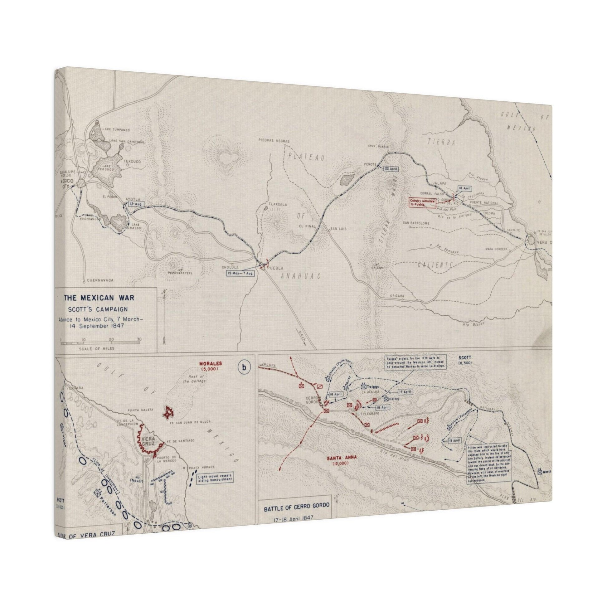 Close-up of canvas texture highlighting detailed brushstrokes and aged finish of the Mexican War Scott’s Campaign artwork.