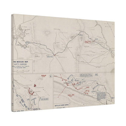 Close-up of canvas texture highlighting detailed brushstrokes and aged finish of the Mexican War Scott’s Campaign artwork.