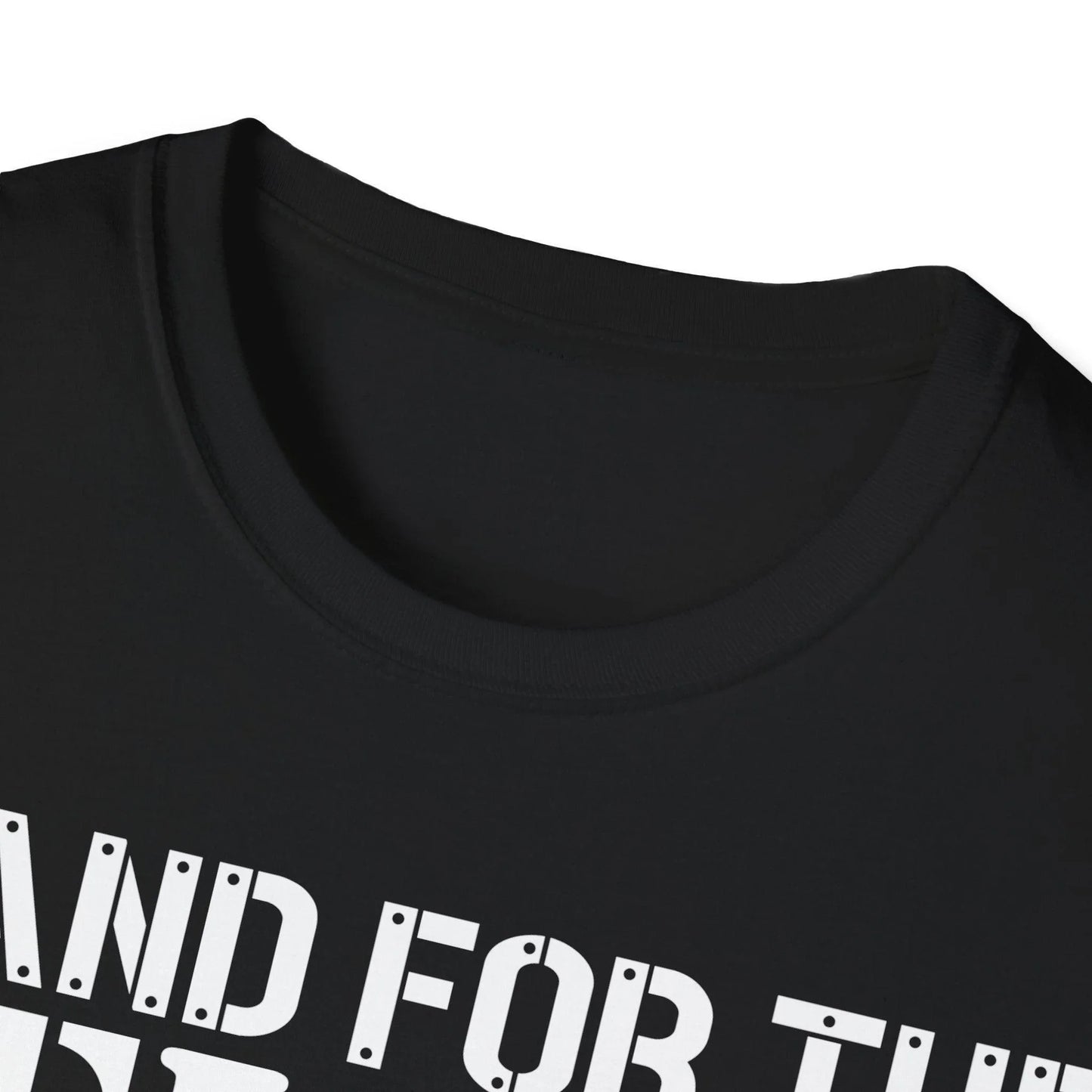 Front neckline detail highlighting the unisex softstyle fabric in deep black with subtle stitching accents