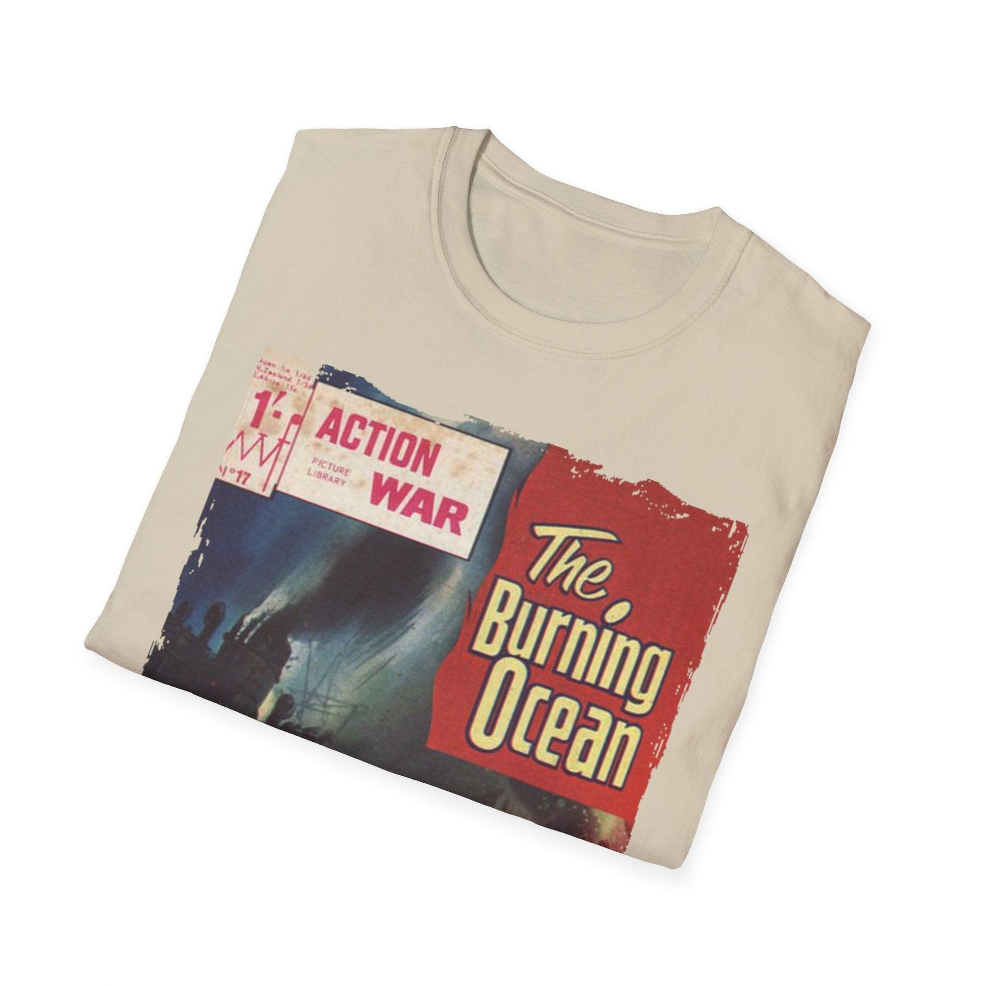 Close-up of the unisex softstyle fabric in vibrant red, highlighting the smooth knit texture and subtle stitching details at