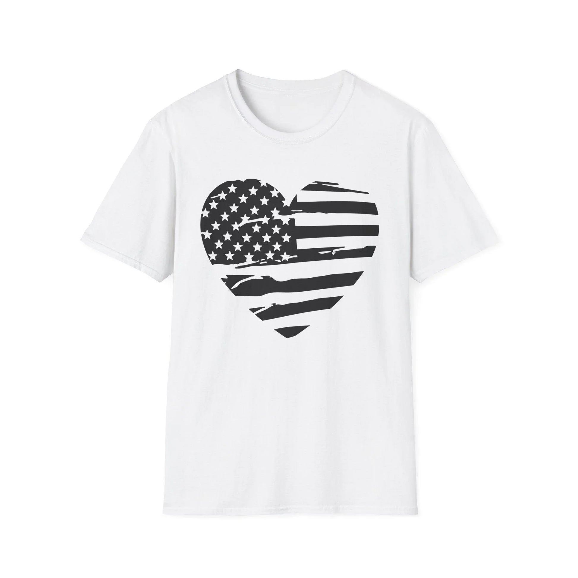 Printify American Heart B&W unisex crew neck cotton T-Shirt with regular fit and DTG print