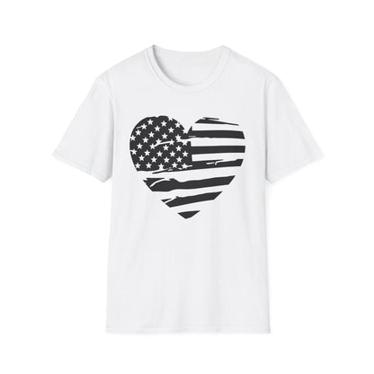 Printify American Heart B&W unisex crew neck cotton T-Shirt with regular fit and DTG print