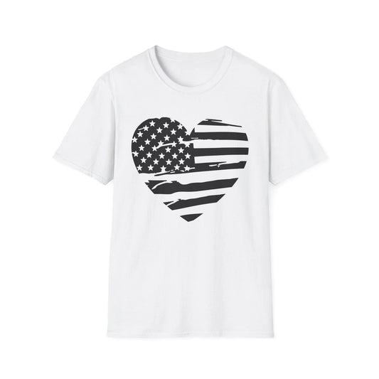 Printify American Heart B&W unisex crew neck cotton T-Shirt with regular fit and DTG print