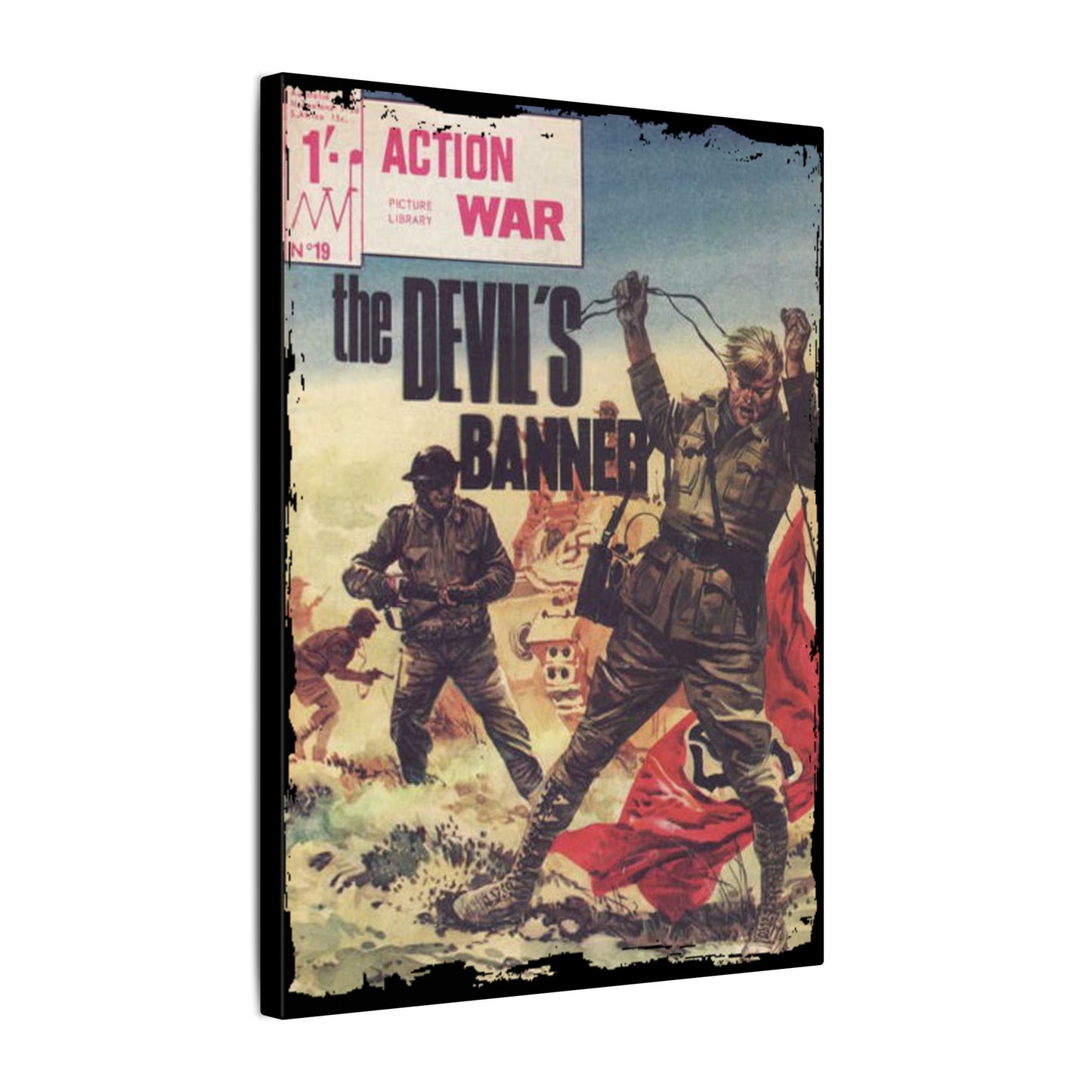 Action War #19 canvas wall art featuring bold comic style imagery in matte finish, eco-friendly materials, ready to hang for
