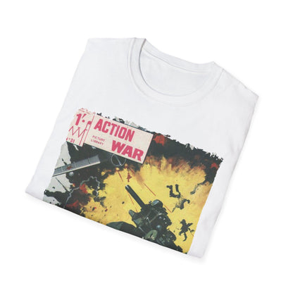 Close-up of the unisex softstyle T-shirt’s collar showing reinforced stitching and smooth fabric transition in vibrant red