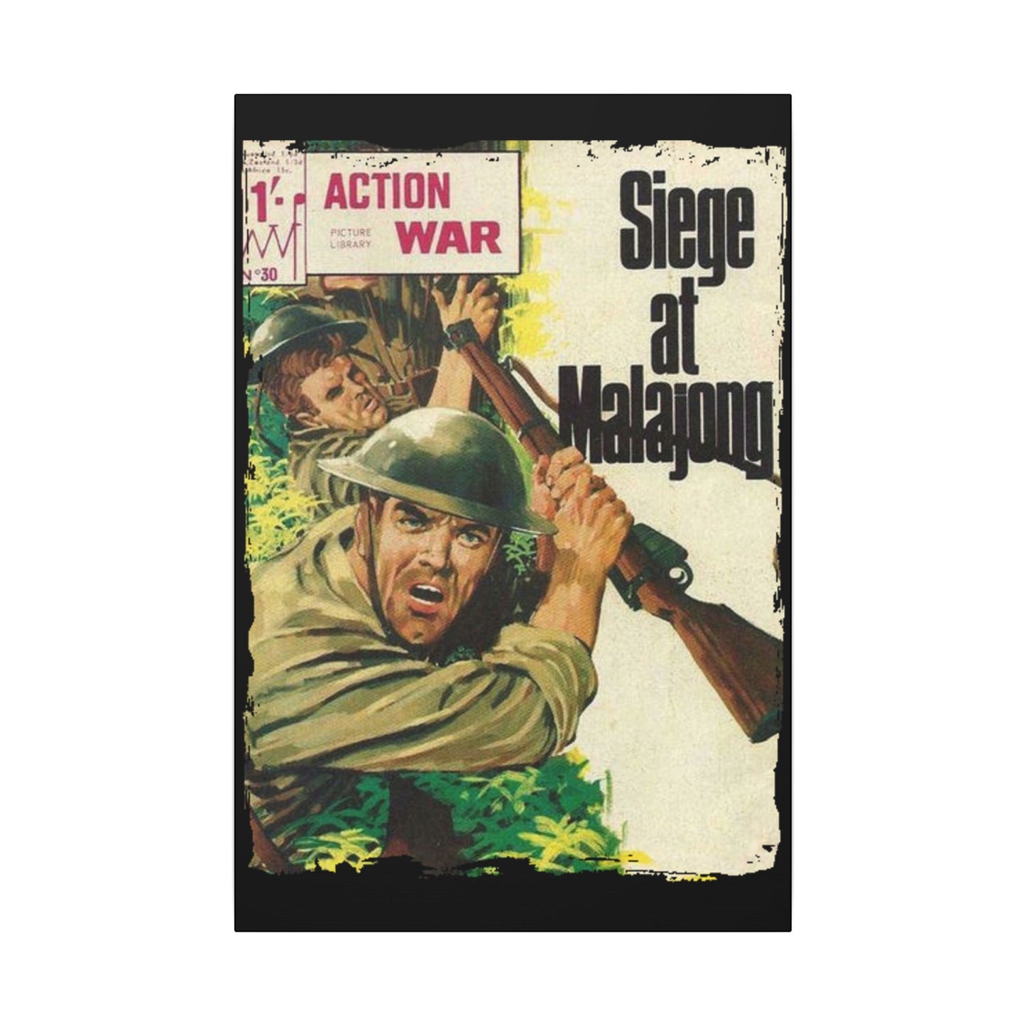 Close-up of the canvas texture highlighting the detailed, vintage-style print and subtle brushstroke effects on the Action