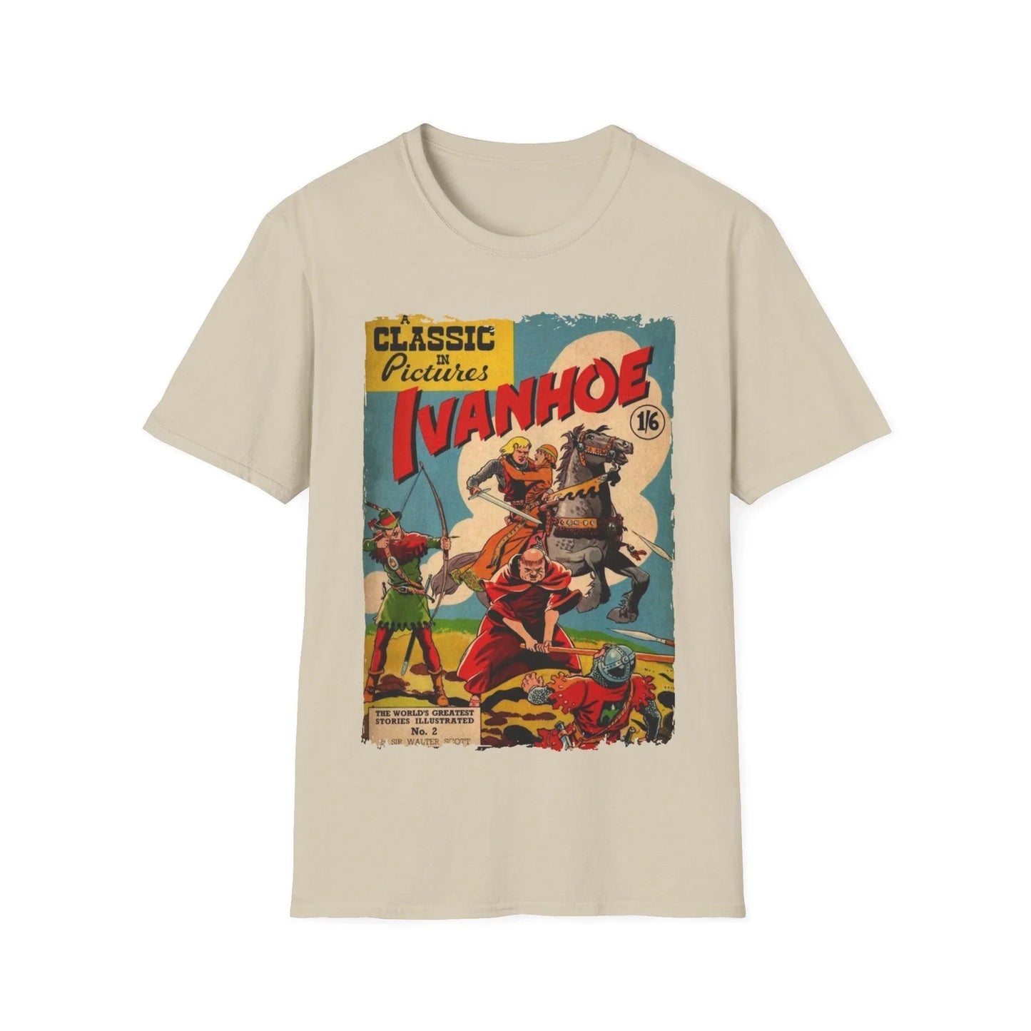 Front neckline detail showing reinforced stitching and soft cotton fabric in heather navy for a relaxed fit T-shirt