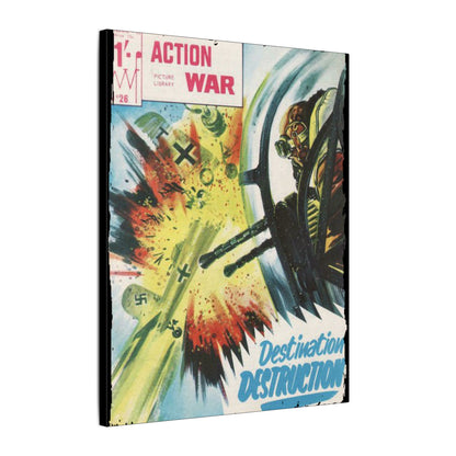 Close-up of the Canvas texture revealing detailed weave and subtle color variations on the Action War #26 comic book cover.